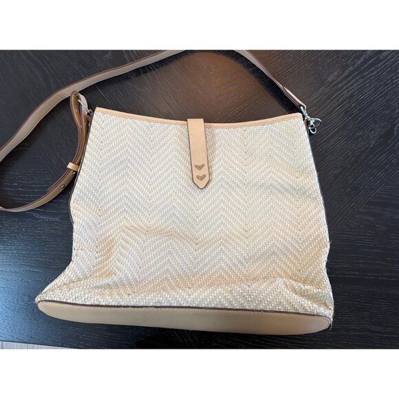 Stella & Dot Crosby - Neutral Woven Chevron Hobo Bag Shoulder Bag With Adjustabl - Picture 1 of 4